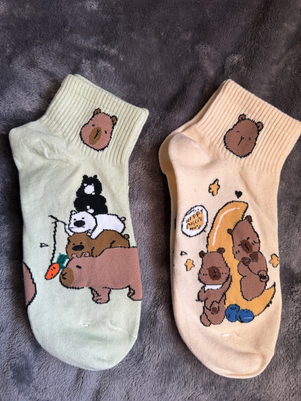Cute Cartoon Bear Ankle Socks - Pair in Mint & Peach